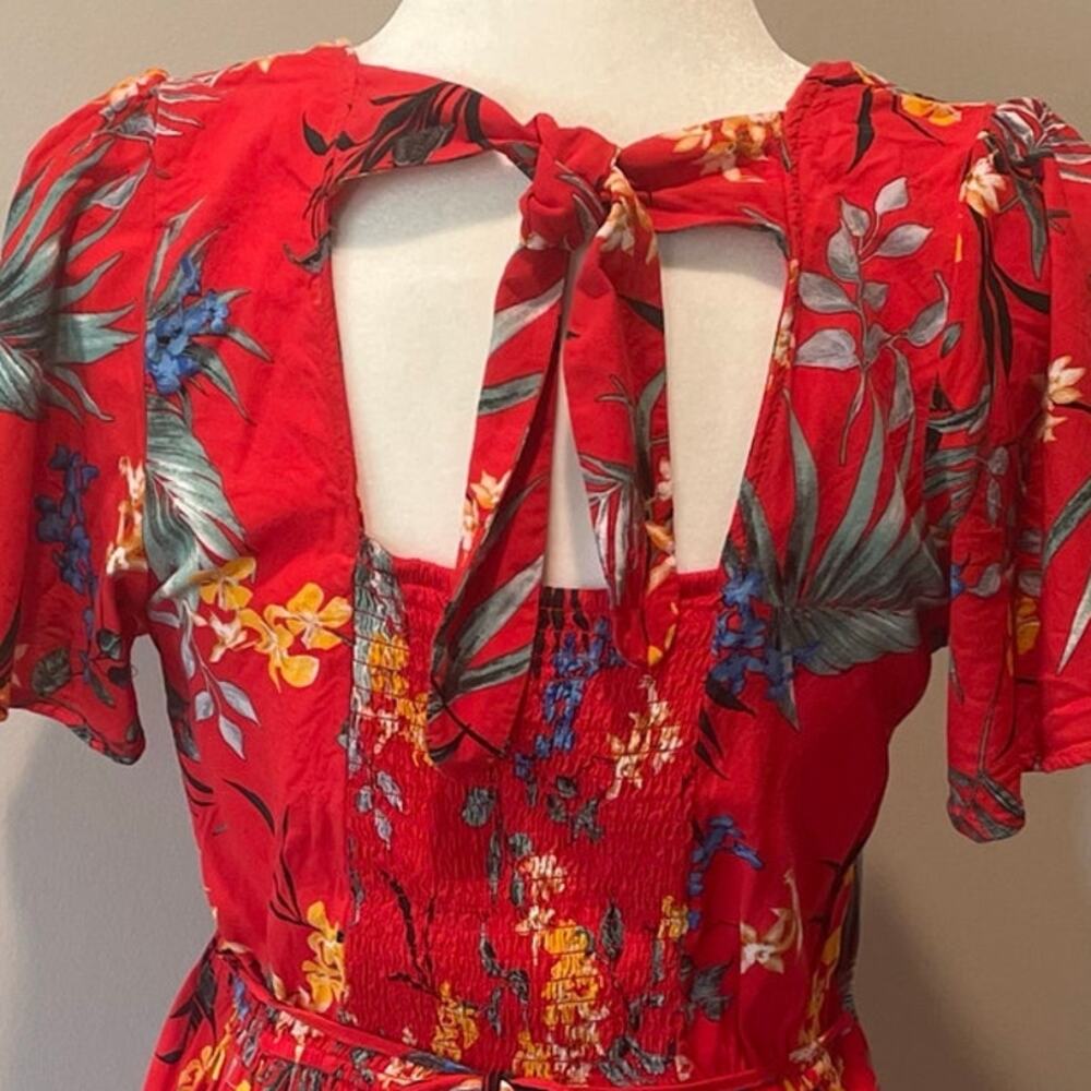 Band of Gypsies Floral Mini Dress Sz M Pockets Short Sleeves Tie Back Red - Picture 7 of 12